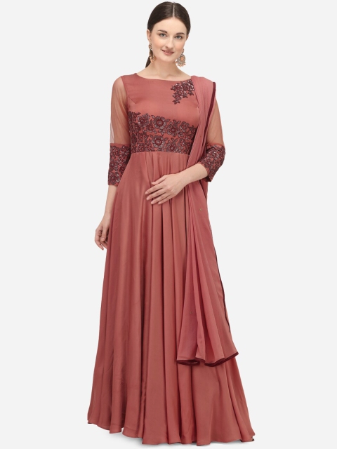 NAKKASHI Women Pink Embellished Gown Dress With Dupatta