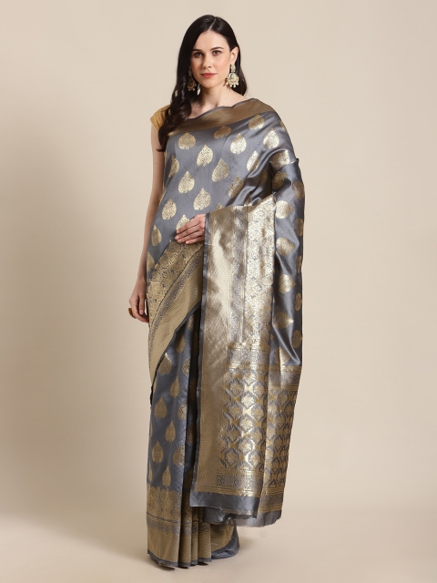 Mitera Grey Art Silk Woven Design Banarasi Saree