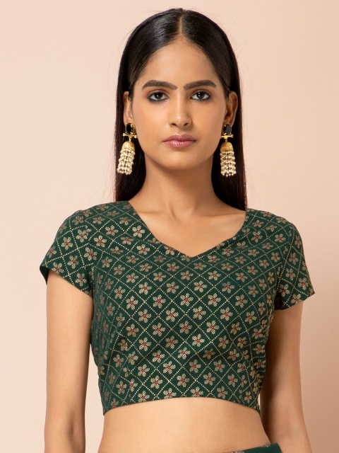 INDYA X PAYAL SINGHAL Women Green Woven Design Crop Top