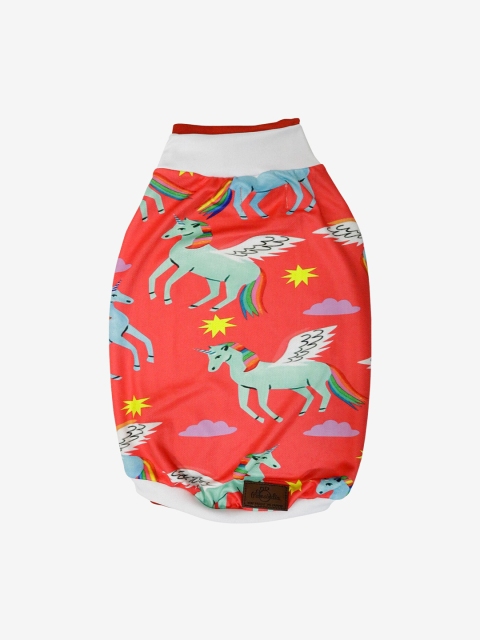 Pawsindia Red & Blue Unicorn Printed Dog T-Shirt, Pink