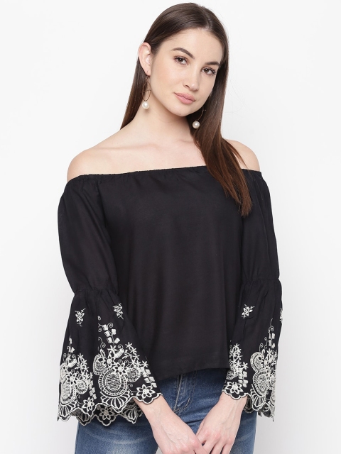 Mayra Black Off-shoulder Bell Sleeves Bardot Top