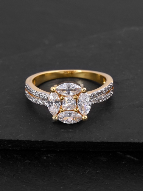 Tistabene Gold-Plated White International Diamond-Studded Finger Ring