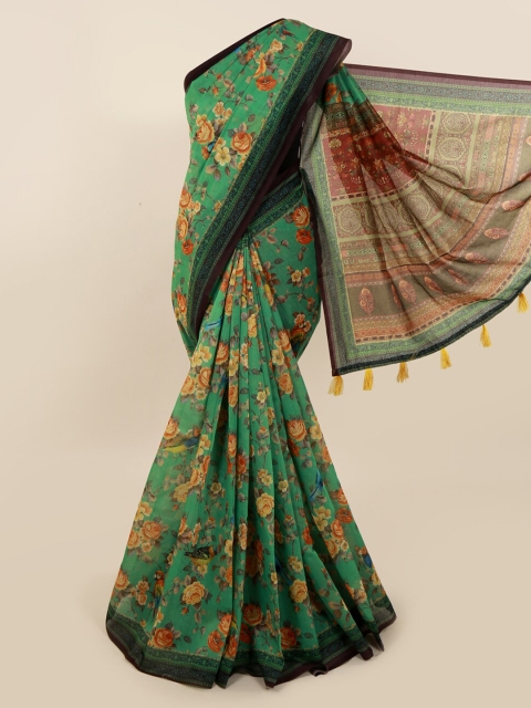 Pothys Green & Orange Cotton Blend Printed Saree