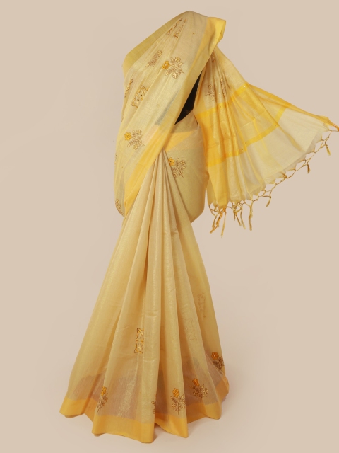 Pothys Yellow Embroidered Tissue Saree