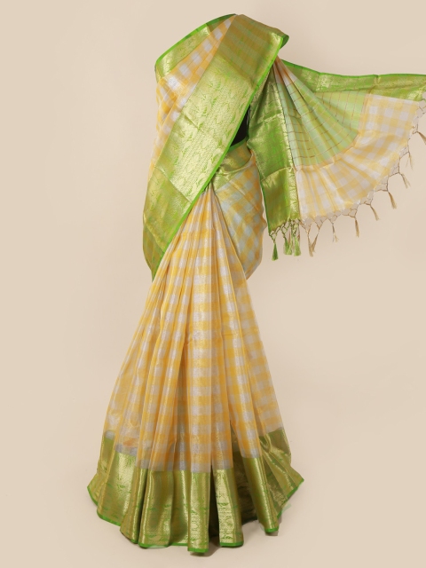 Pothys Yellow Solid Tissue Saree