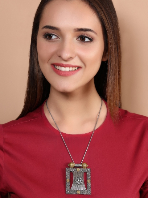 Rubans Silver-Toned & Gold-Toned Alloy Silver-Plated Oxidised Necklace
