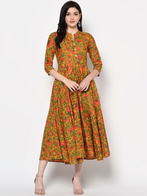 GULMOHAR JAIPUR Women Mustard Printed Fit and Flare Dress
