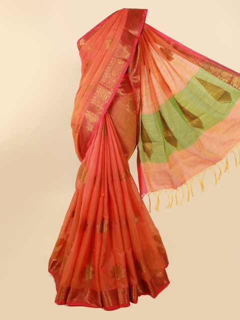 Pothys Peach-Coloured Solid Saree