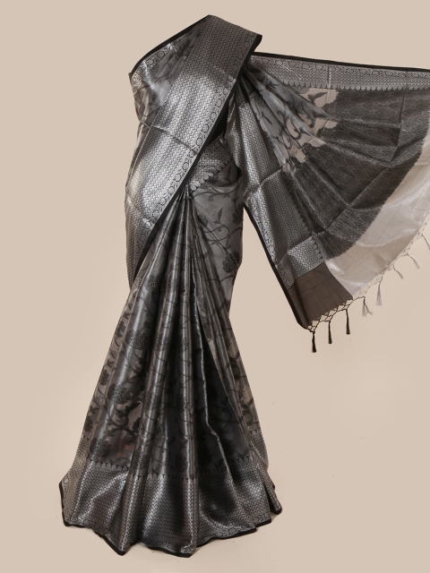 Pothys Grey & Silver-Toned Tissue Woven Design Saree