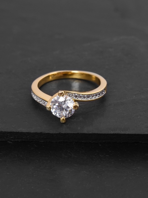 Tistabene Gold-Plated & White Stone-Studded Solitaire Finger Ring