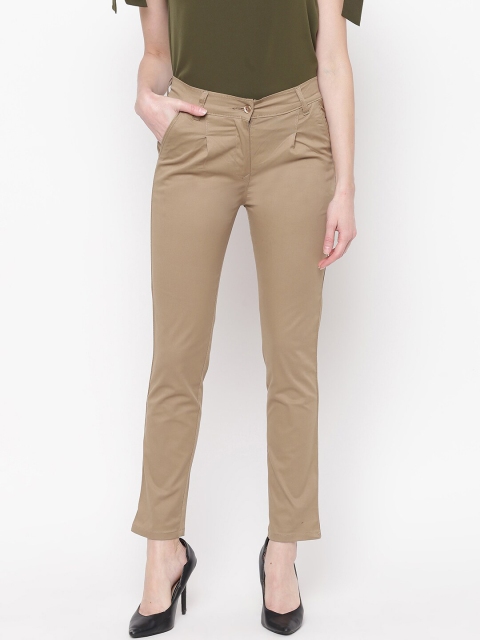 Mayra Women Tan Skinny Fit Solid Regular Trousers