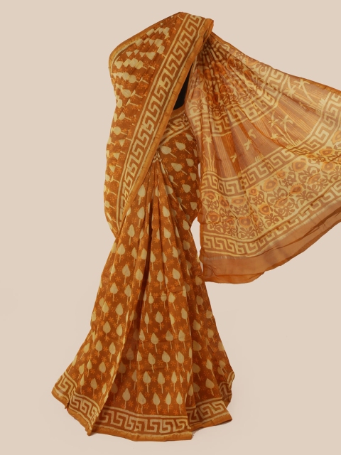 Pothys Brown Printed Cotton Blend Saree