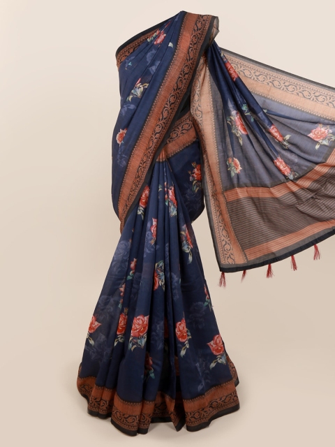 Pothys Blue Printed Cotton Blend Saree