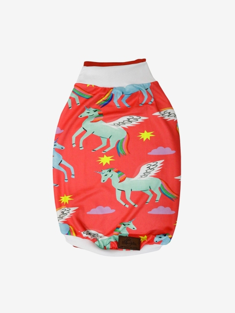 Pawsindia Orange & Sea Green Unicorn Printed Dog T-Shirt