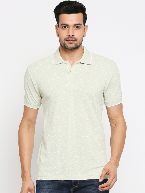 Mufti Men Green Self Design Polo Collar T-shirt