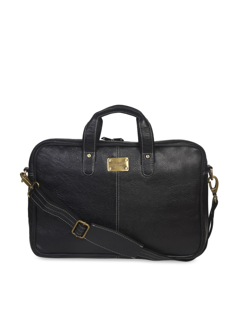 CHRISTOPOLO Unisex Black & Gold-Toned Solid Leather Laptop Bag