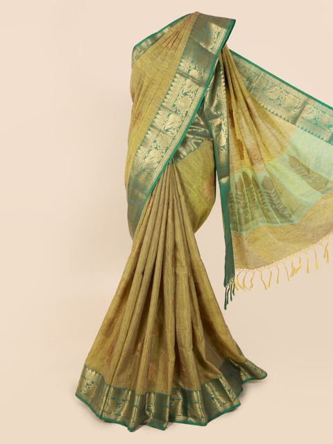Pothys Green & Gold-Toned Cotton Blend Woven Design Saree