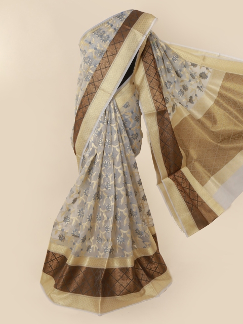 Pothys Grey Woven Design Tissue Saree