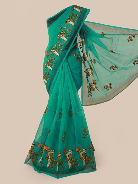 Pothys Green Embroidered Supernet Saree