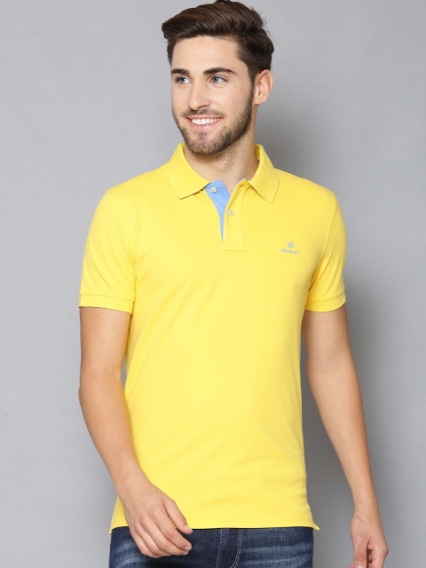 GANT Men Yellow Solid Polo Collar T-shirt