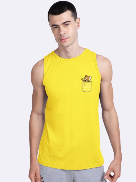 Bewakoof Men Yellow & Brown Jerry Printed Gym Vest 270516