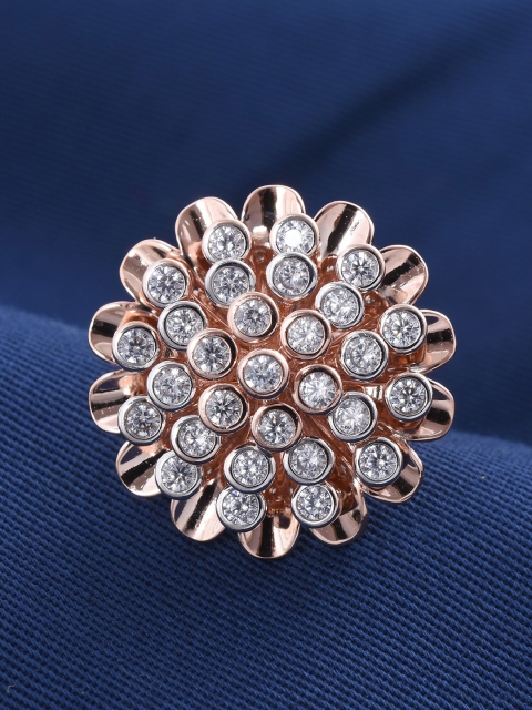 Tistabene Rose Gold-Plated White Stone Studded Cocktail Finger Ring