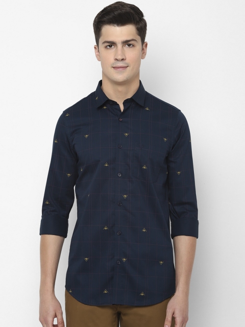 Allen Solly Men Navy Blue Slim Fit Checked Cotton Casual Shirt