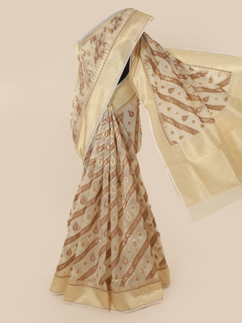 Pothys Cream-Coloured Woven Design Tissue Saree