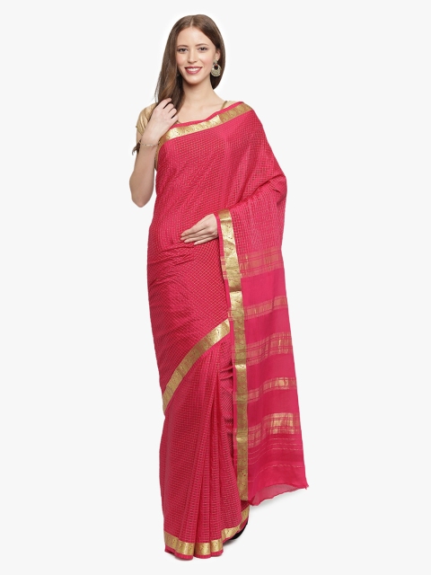Sudarshan Silks Red Pure Silk Checked Mysore Silk Saree