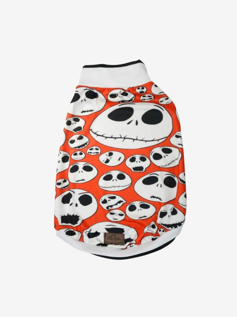 Pawsindia Red & White Skulls Printed Dog T-Shirt
