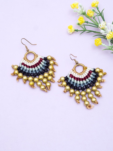 Golden Peacock Gold-Toned & Navy Blue Contemporary Drop Earrings