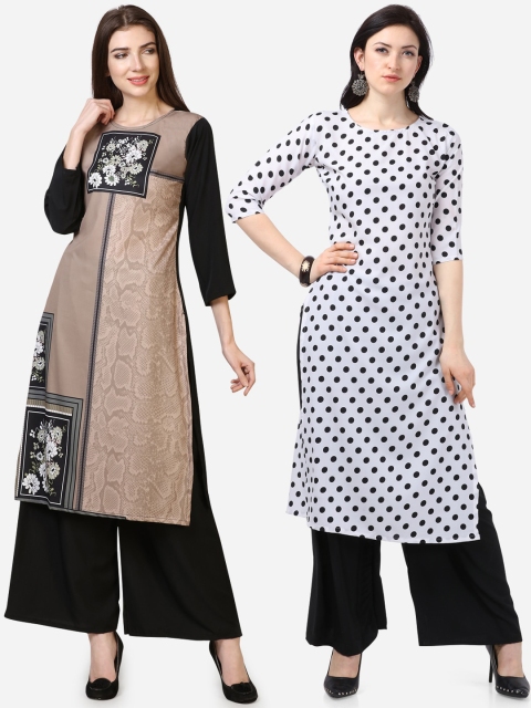 Florence Women Pack Of 2 Printed Crepe Kurta, Brown