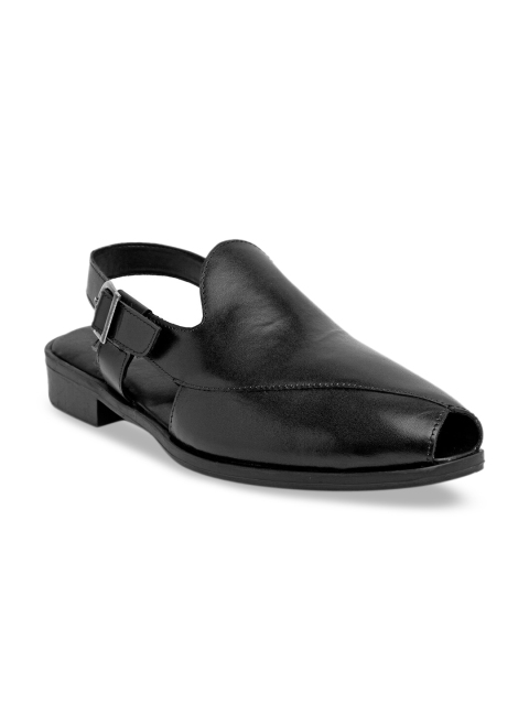 Teakwood Leathers Men Leather Mules, Black