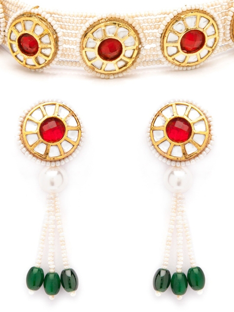 Rubans Gold-Plated Red & White Stone-Studded & Beaded Handcrafted Jewellery Set
Rubans Gold-Plated Red & White Stone-Studded & Beaded Handcrafted Jewellery Set
