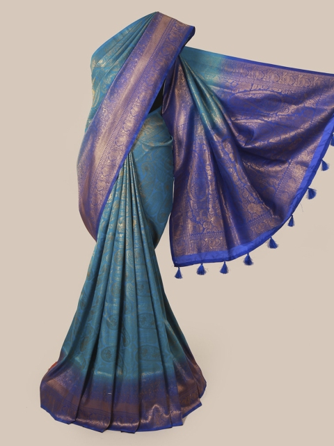 Pothys Blue & Gold-Toned Art Silk Woven Design Saree
