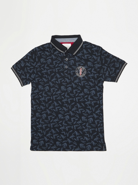 Octave Boys Navy Blue Printed Polo Collar T-shirt