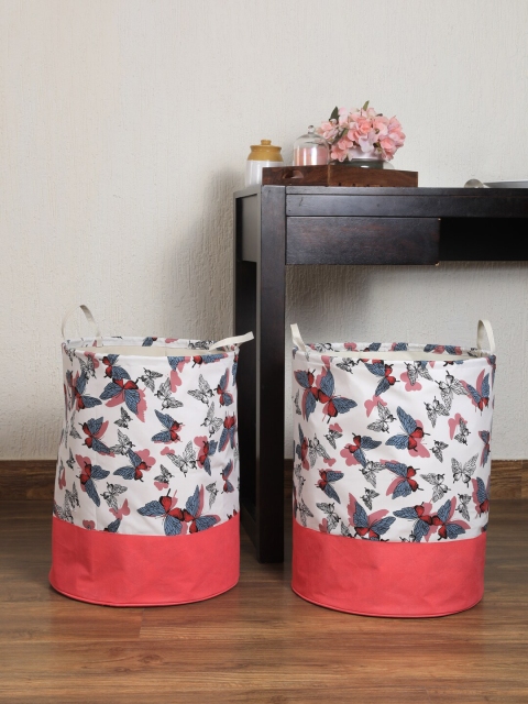 My Gift Booth Set Of 2 Off-White & Pink Printed Laundry Bags