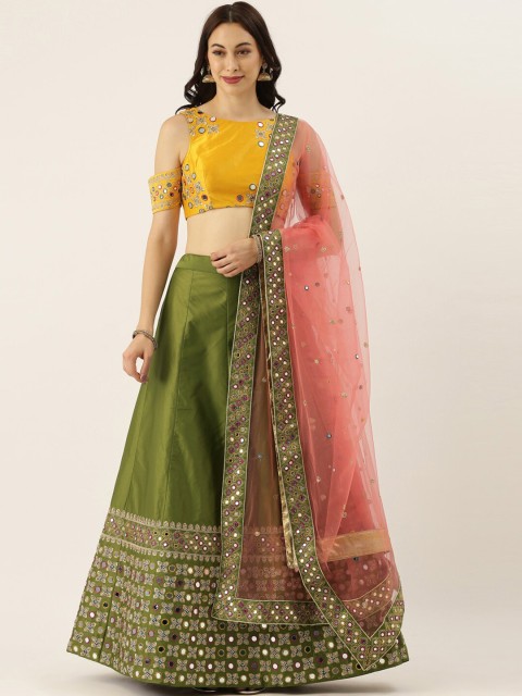 panchhi Green & Peach-Coloured Embroidered Semi-Stitched Lehenga & Unstitched Blouse with Dupatta
panchhi Green & Peach-Coloured Embroidered Semi-Stitched Lehenga & Unstitched Blouse with Dupatta