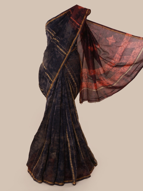 Pothys Navy Blue Printed Cotton Blend Saree