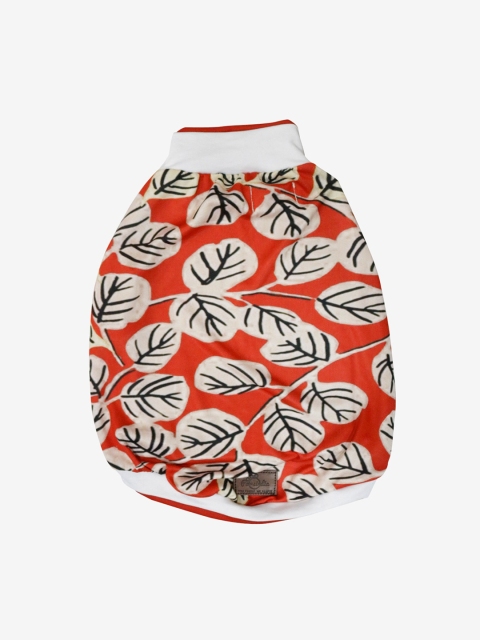 Pawsindia Red & Cream-Coloured Blossom Printed Dog T-Shirt XL