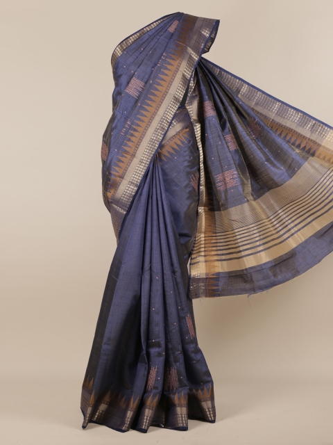 Pothys Navy Blue Woven Design Jute Silk Saree