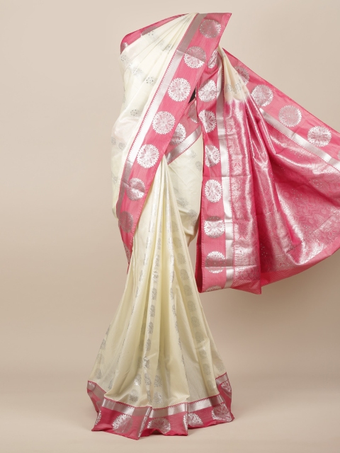 Pothys Off-White & Pink Art Silk Woven Design Saree