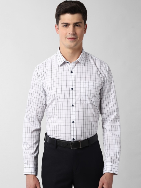 Peter England Men White & Black Slim Fit Checked Formal Shirt