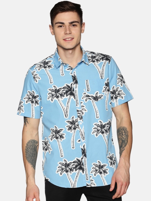 Tusok Men Blue Regular Fit Printed Casual Cotton Shirt
