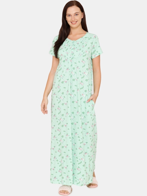Zivame Green & Pink Floral Printed Nightdress