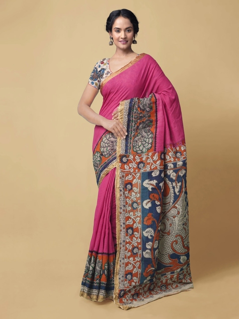 Unnati Silks Pink & Navy Blue Pure Cotton Kalamkari Printed Handloom Kanjeevaram Saree
Unnati Silks Pink & Navy Blue Pure Cotton Kalamkari Printed Handloom Kanjeevaram Saree