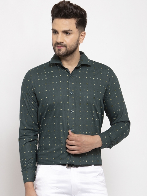 JAINISH Men Green Regular Fit Printed Cotton Formal Shirt