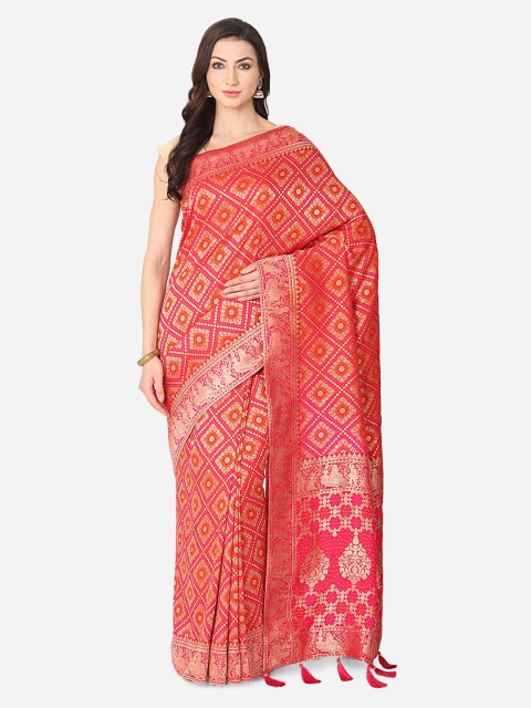 BOMBAY SELECTIONS Pink Silk Blend Woven Design Banarasi Saree