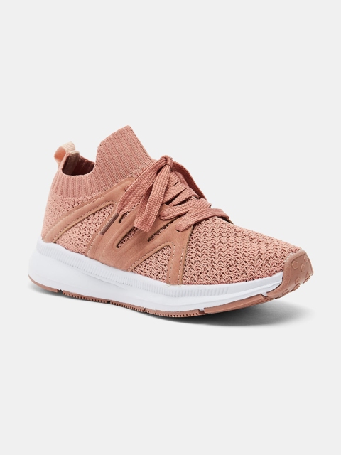 shoexpress Girls Peach-Coloured Textile Running Shoes