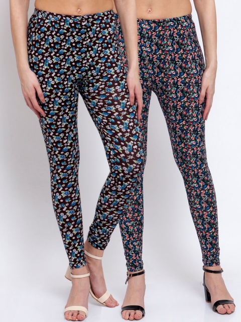 KLOTTHE Women Pack Of 2 Printed Ankle-Length Leggings, Black